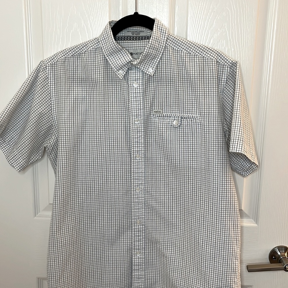 Mens | Cotton Blue/Black Plaid S/S Button Down Shirt | M